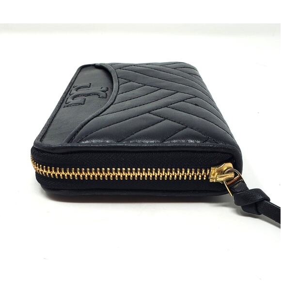 Tory Burch Alexa Zip Around Continental Leather Wallet Geometric Quilted Black - Picture 6 of 10